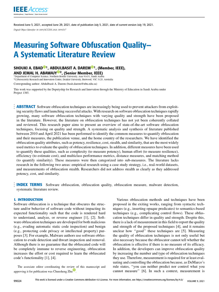 Measuring Software Obfuscation QualityA Systematic Literature Review ...
