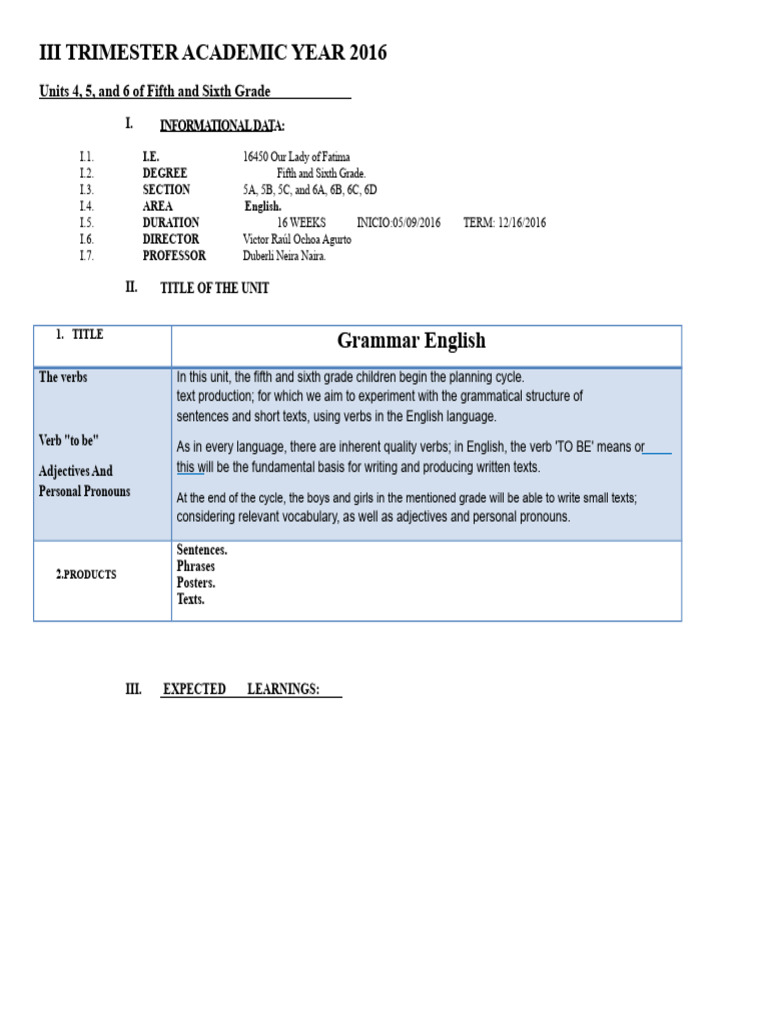 UNIT III 5th AND 6th GRADE ENGLISH | PDF | English Language | Noun