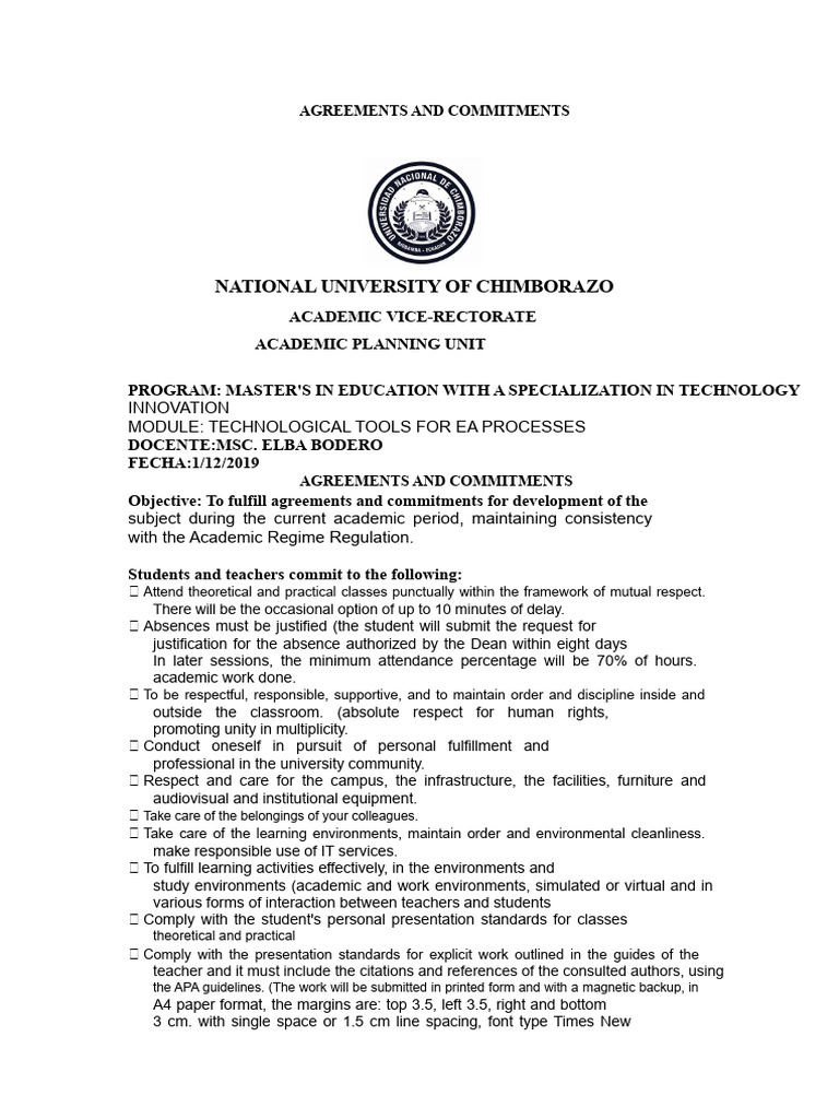 Master's Program Commitments and Agreements | PDF | Teachers | Curriculum