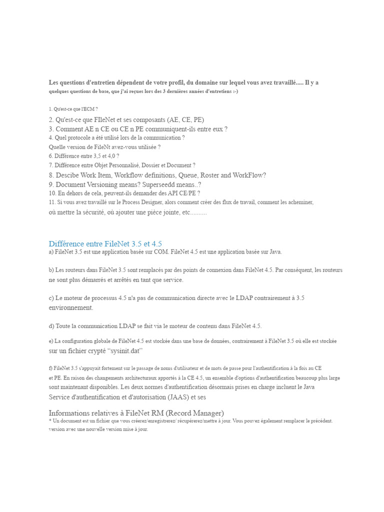 Questions d'entretien sur FileNet P8 | PDF | Workflow | Fichier ...