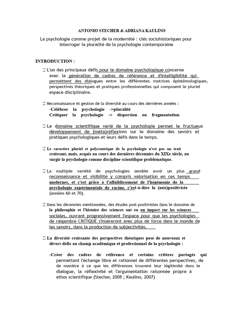 Pluralité et modernité en psychologie | PDF | Psychologie | Modernité