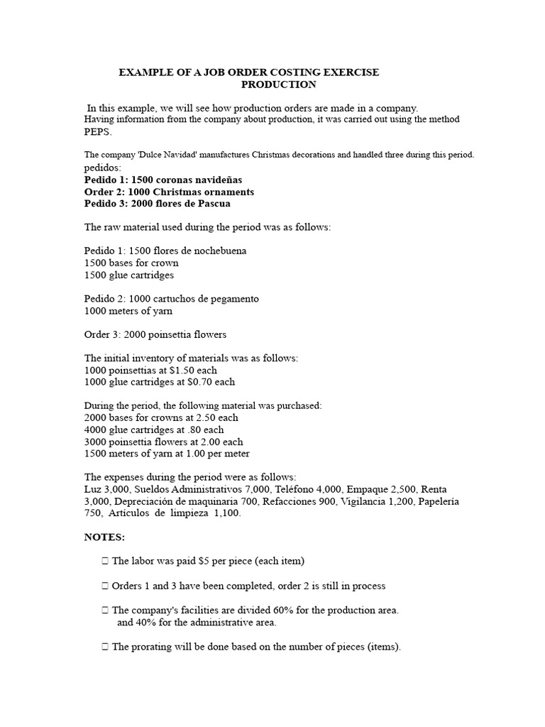 Example of a Job Order Costing Exercise | PDF | Production And ...