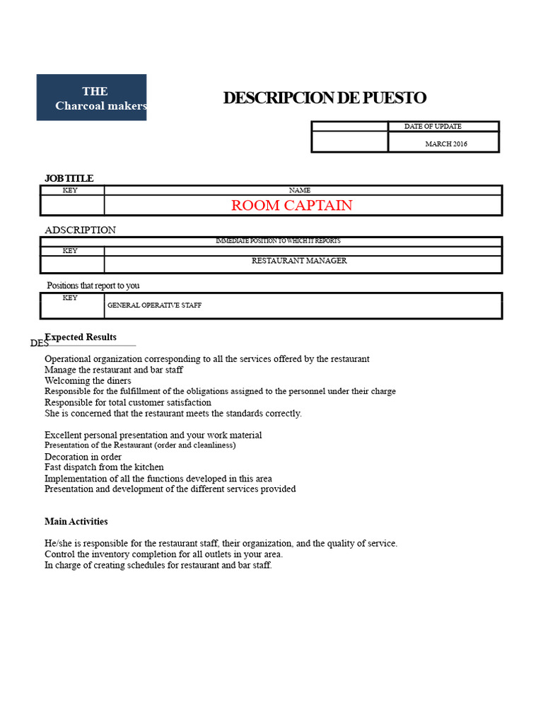 Job Description CAPTAIN | PDF | Restaurants