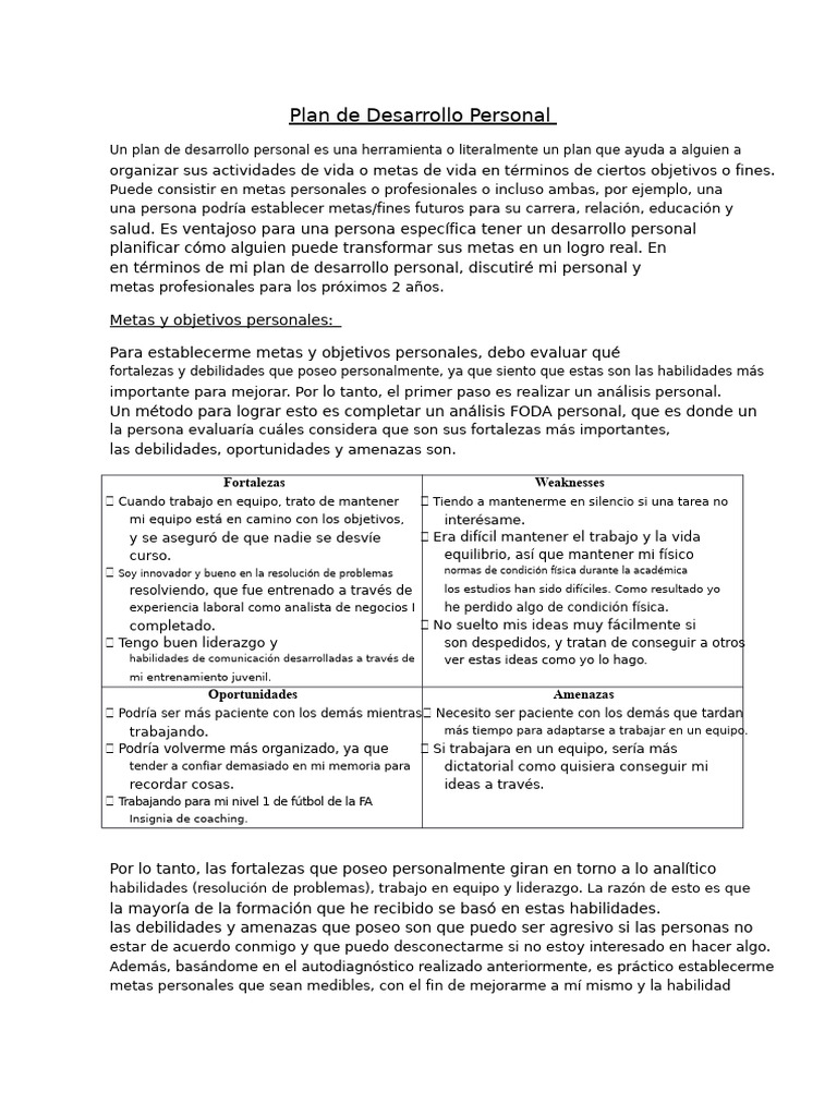 Plan de Desarrollo Personal | PDF | Desarrollo personal | Planificación