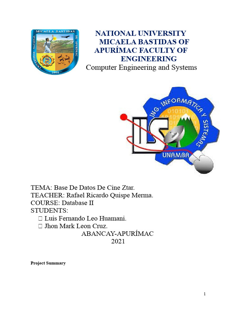 Final Database Project (Unamba1) | PDF | Databases | Sql