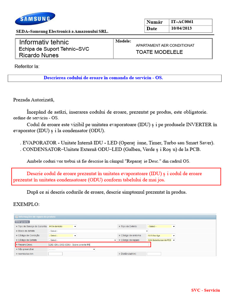 Coduri de Eroare Samsung | PDF
