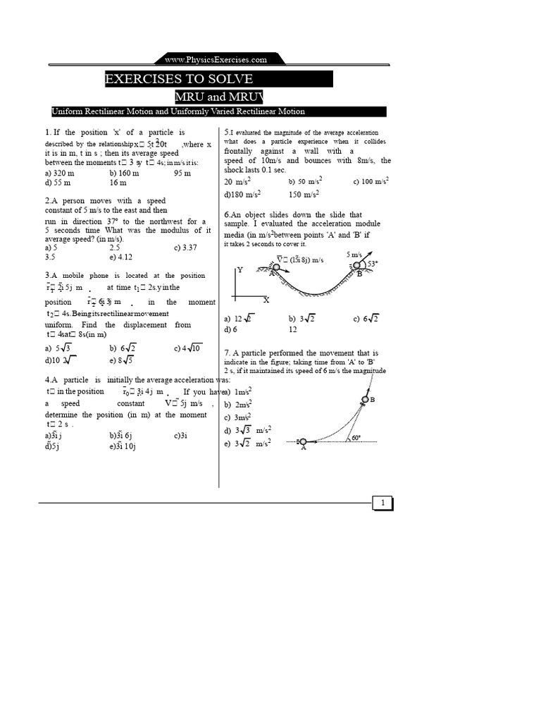 Physics Exercises: MRU & MRUV Problems | PDF | Acceleration | Speed
