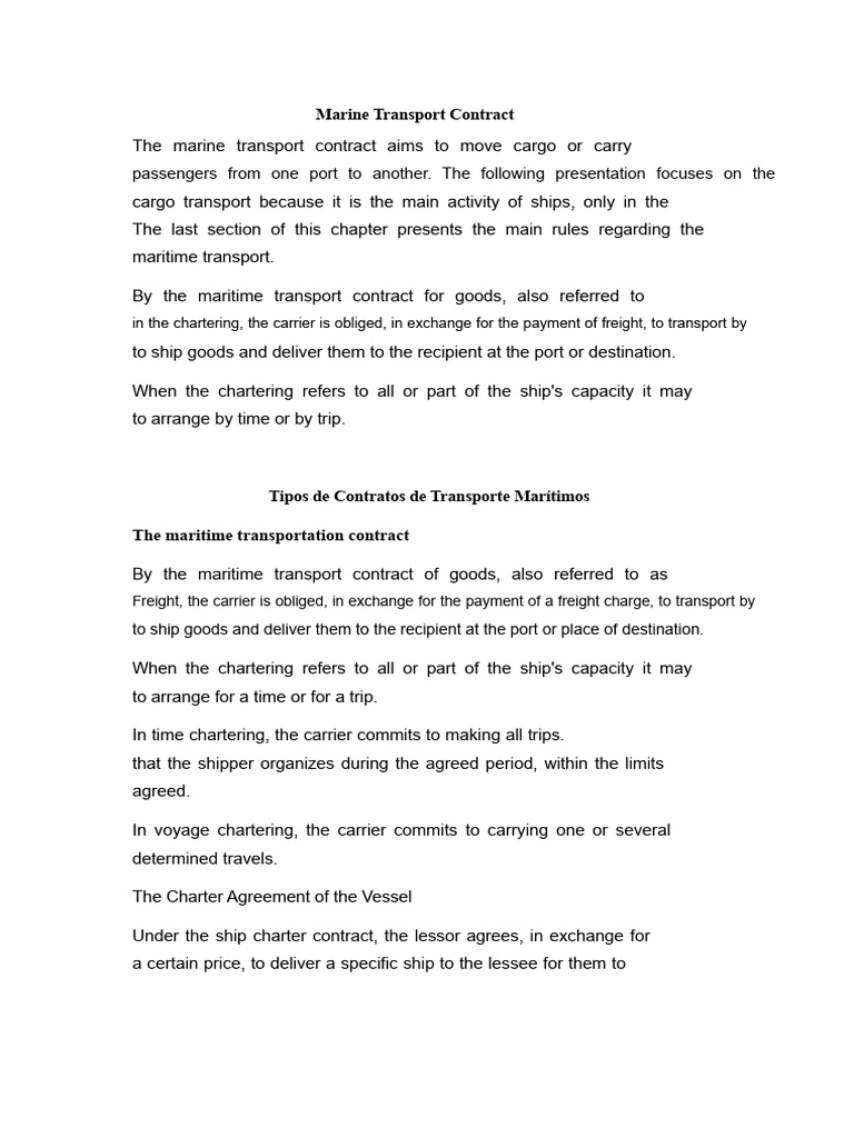 Marine Transport Contracts Explained | PDF | Bill Of Lading | Cargo