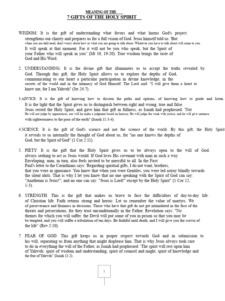 Understanding the 7 Gifts of the Holy Spirit | PDF | Fruit Of The Holy ...