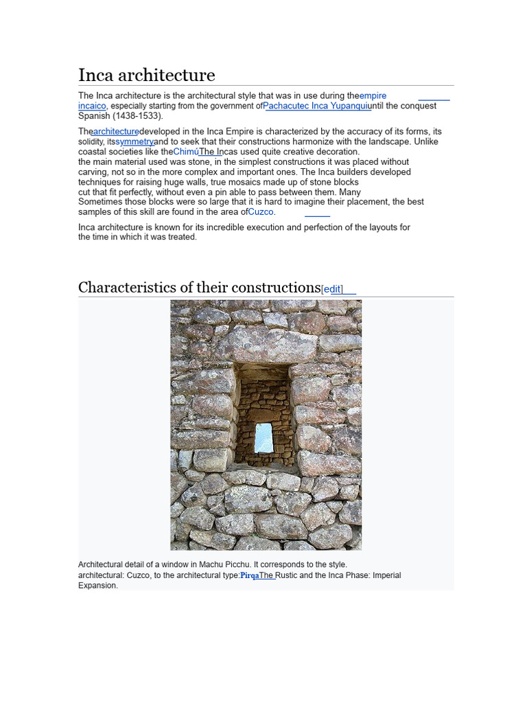 Inca Architecture: Key Features & Sites | PDF | Machu Picchu | Inca Empire