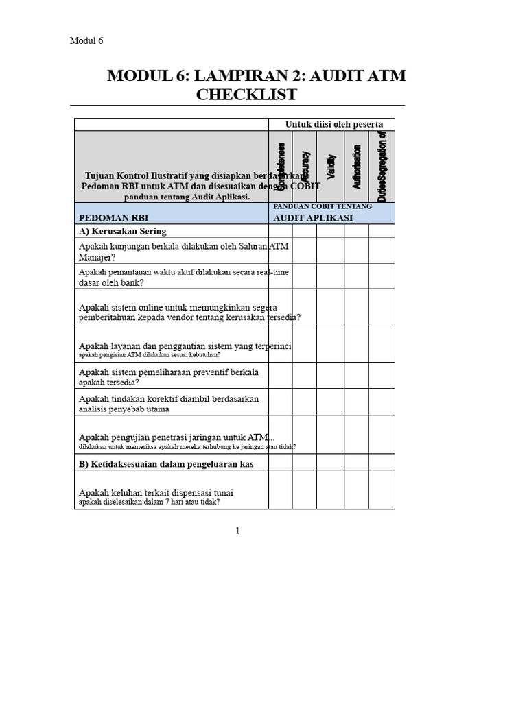 Audit ATM: Checklist dan Panduan Kontrol | PDF