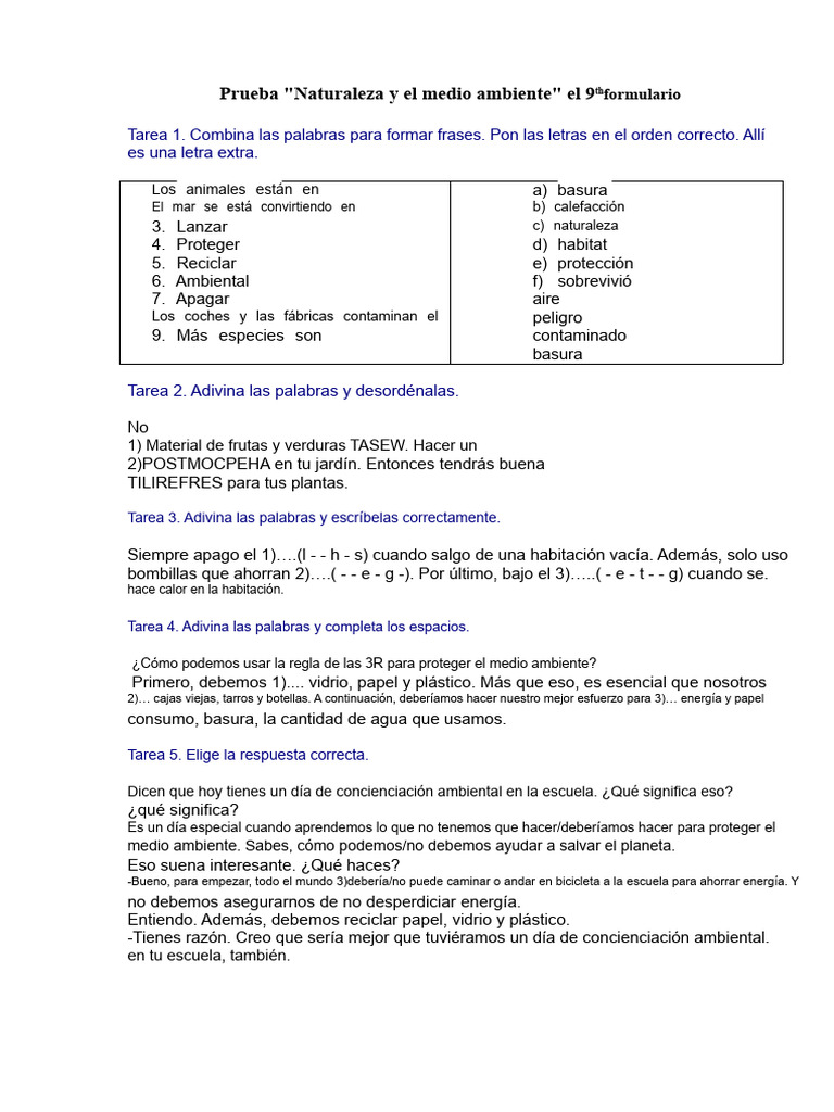 Examen 9 Clase Naturaleza | PDF | Entorno natural | Residuos