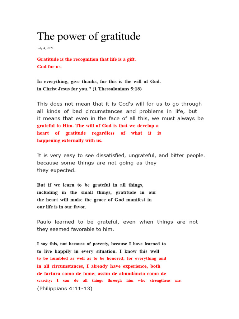 The Power of Gratitude | PDF | Gratitude | Glory (Religion)