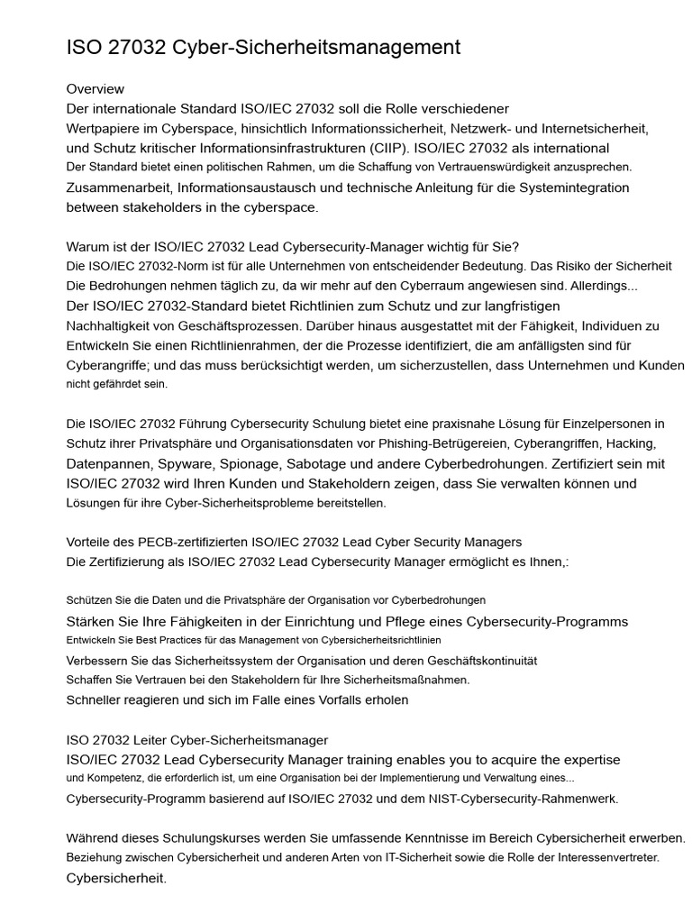 ISO 27032 Cyber Security Managementactwu PDF | PDF