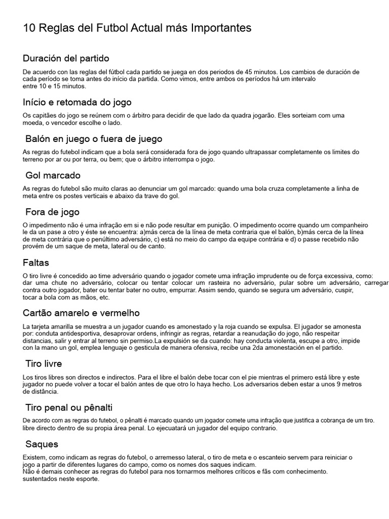 10 Regras Do Futebol Atual Mais Importantes | PDF | Futebol | Esportes ...