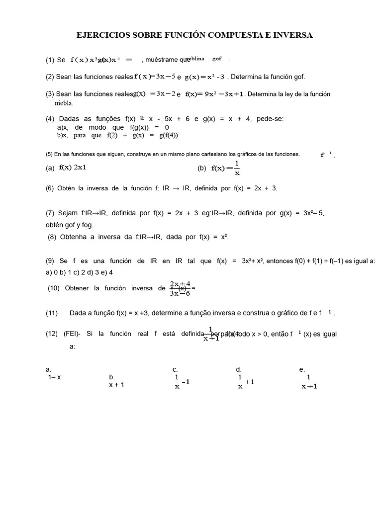 Ejercicios Sobre Función Compuesta e Inversa | PDF