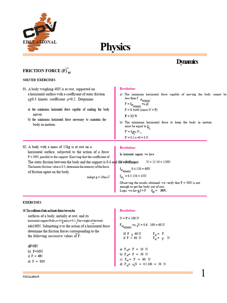 20 Dynamics of Friction Force | PDF | Force | Friction