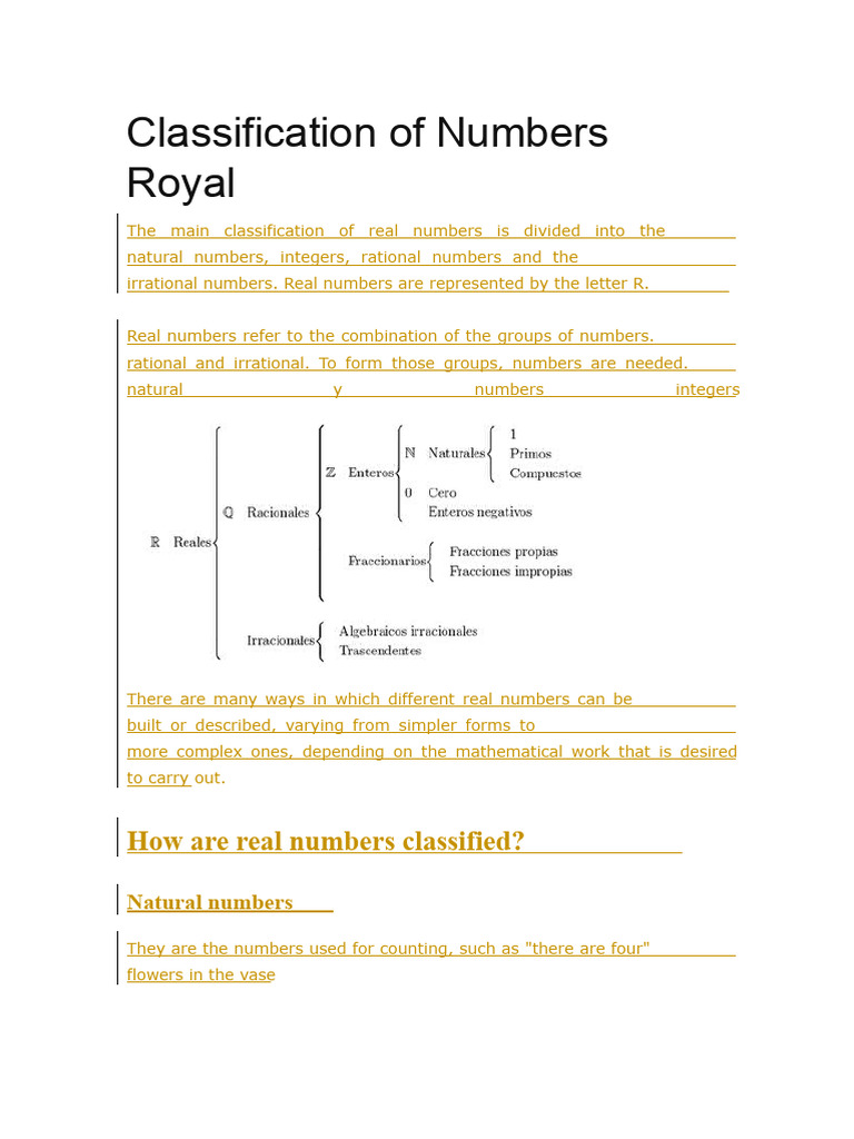 Classification of Real Numbers | PDF | Numbers | International System ...