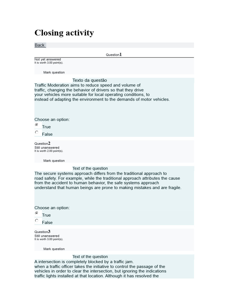 Closing Activity | PDF | Traffic | Transport Infrastructure