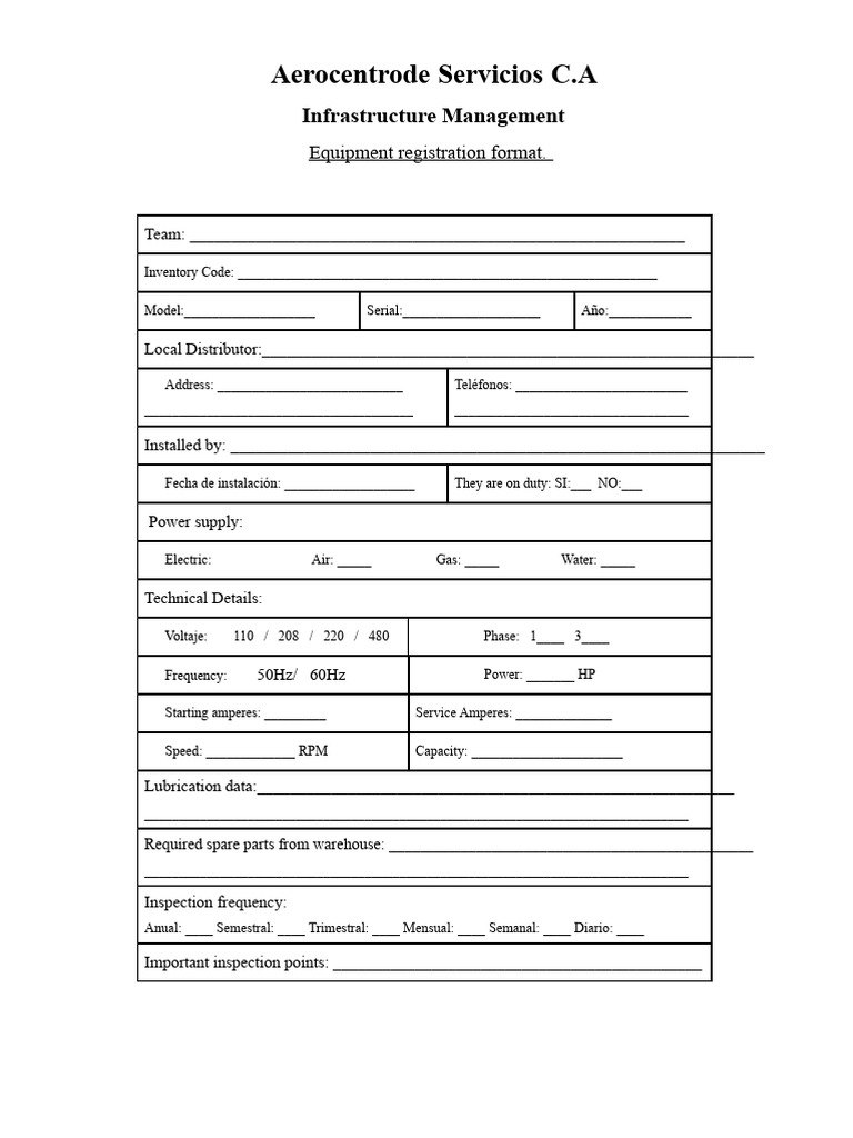 Equipment Registration Format | PDF