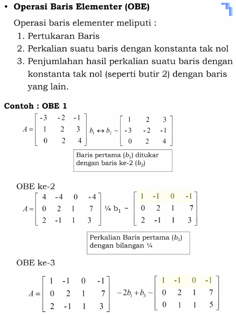Operasi Baris Elementer (OBE) | PDF