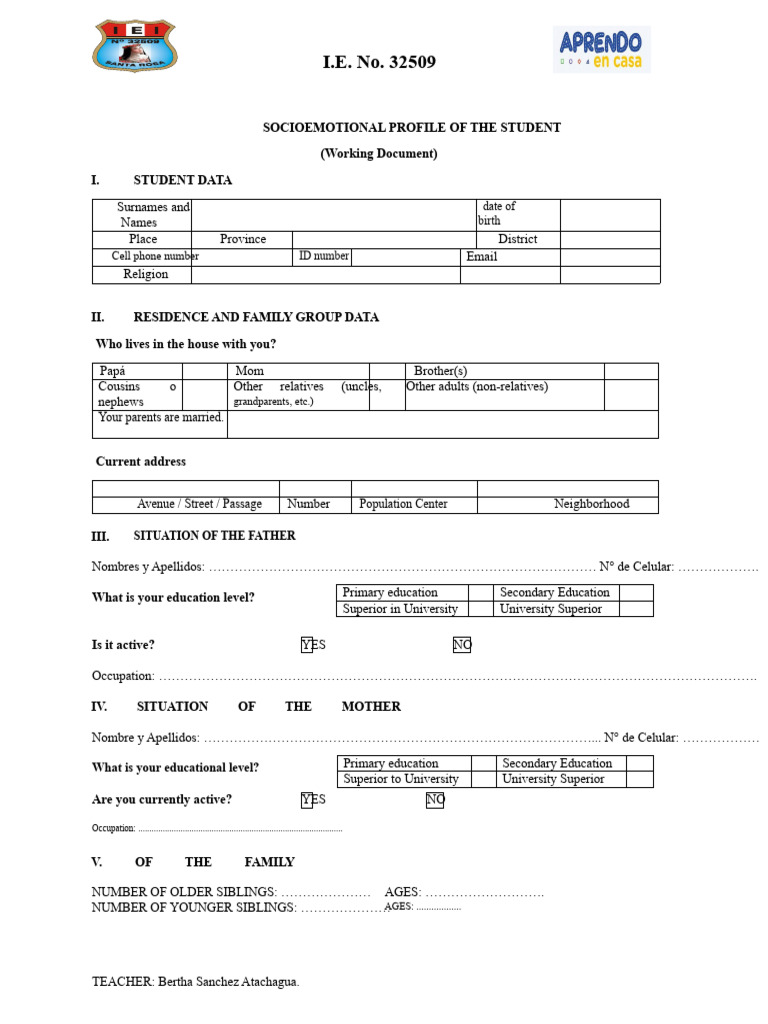 Socioemotional Profile of The Student. Bertha | PDF