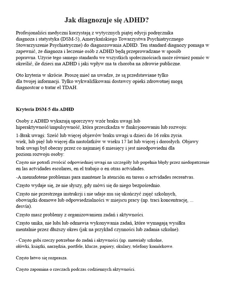 Jak Diagnozuje Się ADHD | PDF