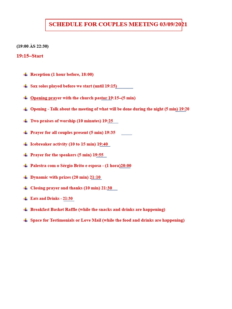 Schedule For Couples Meeting | PDF