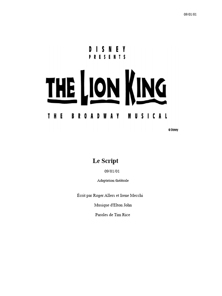 Le Roi Lion - Script de Tournée | PDF