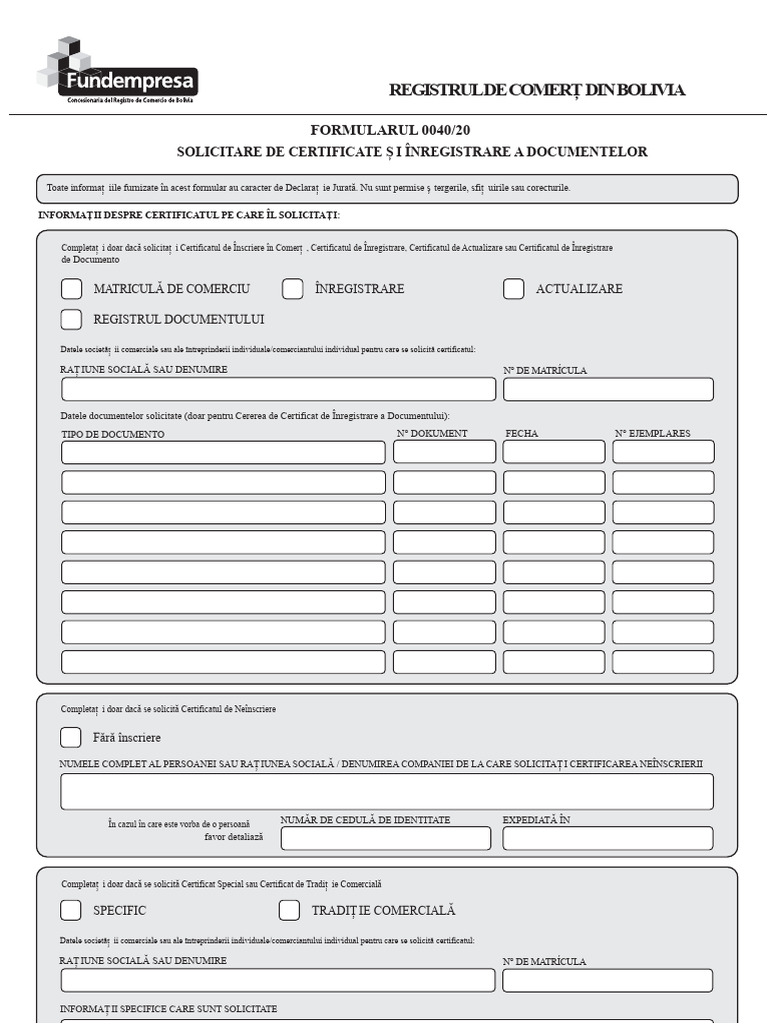 Cerere de Certificate Și Înregistrare A Documentelor | PDF