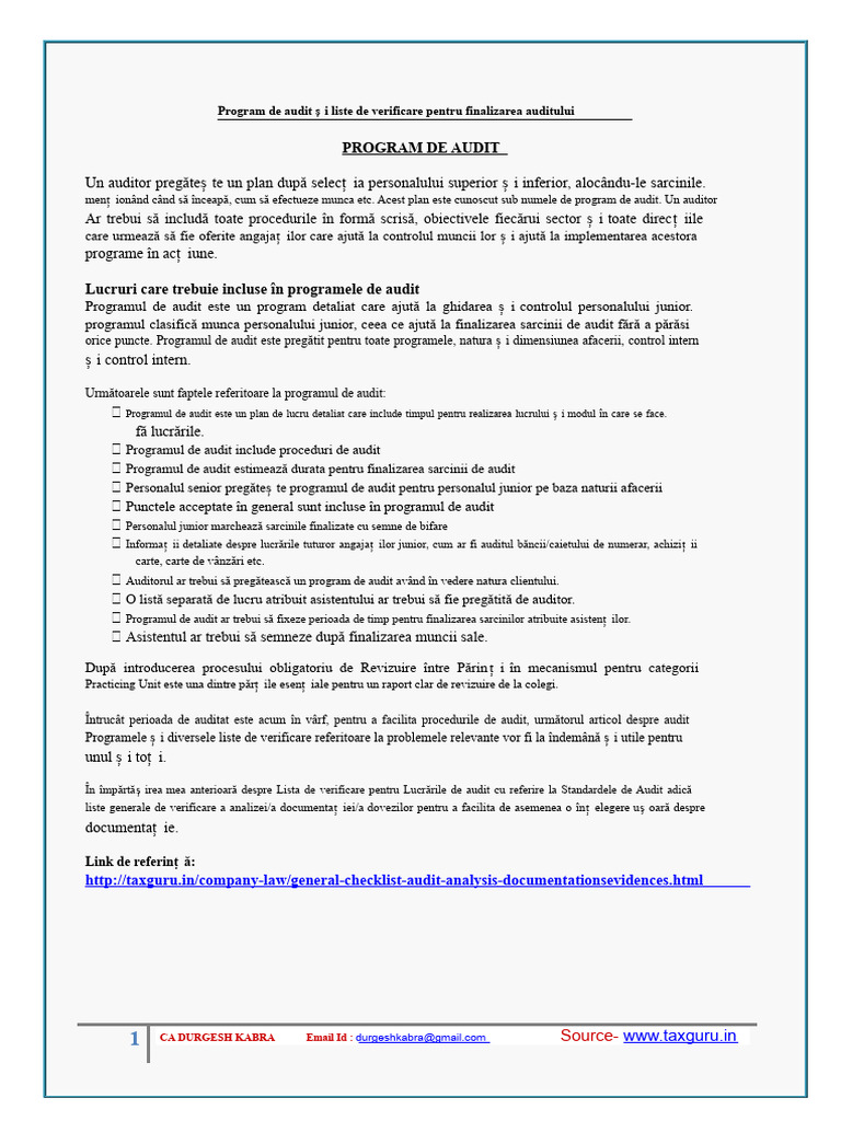 Program de Audit | PDF