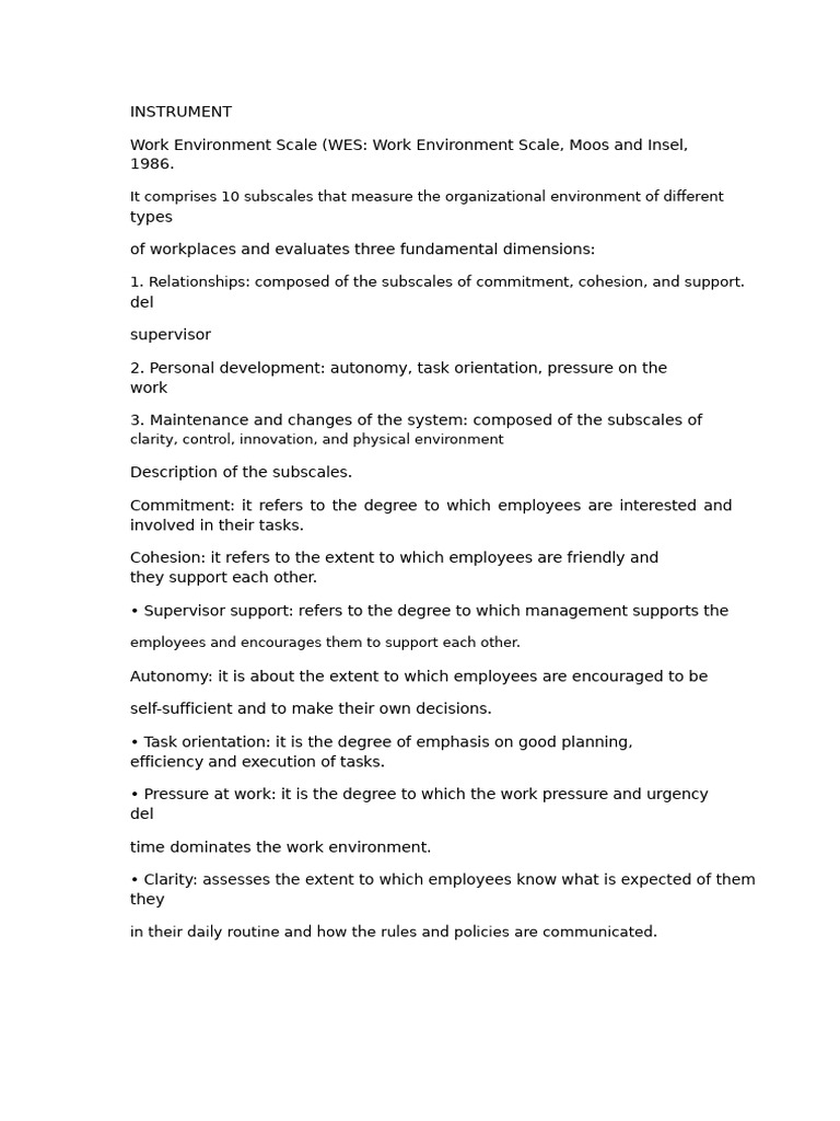 Work Environment Scale Overview | PDF | Business | Behavioural Sciences