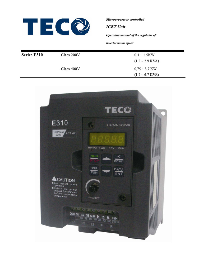 E310 IGBT Motor Speed Regulator Manual | PDF | Power Supply | Power ...