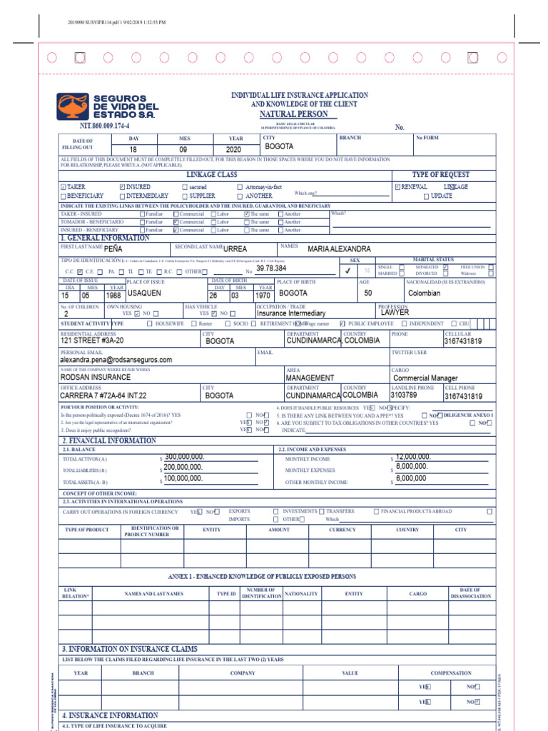 Individual Life Insurance Application - State Insurance 2 | PDF ...