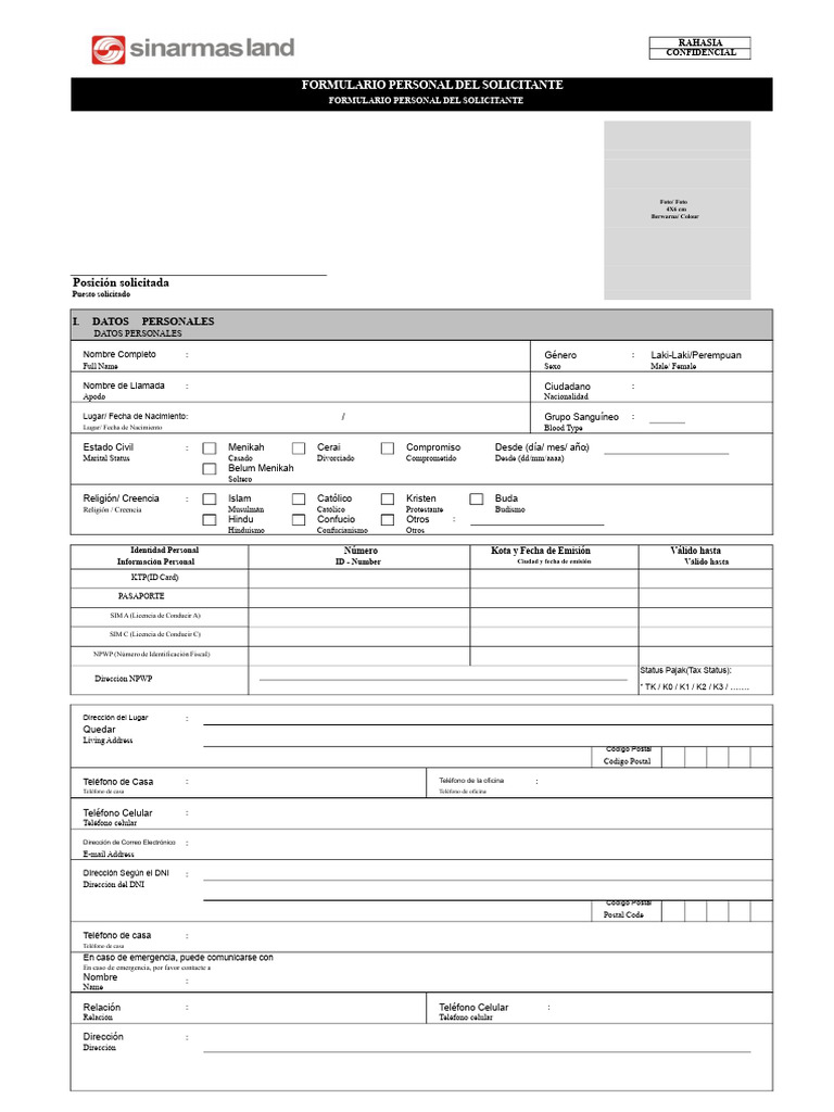 Formulario Personal del Solicitante | PDF