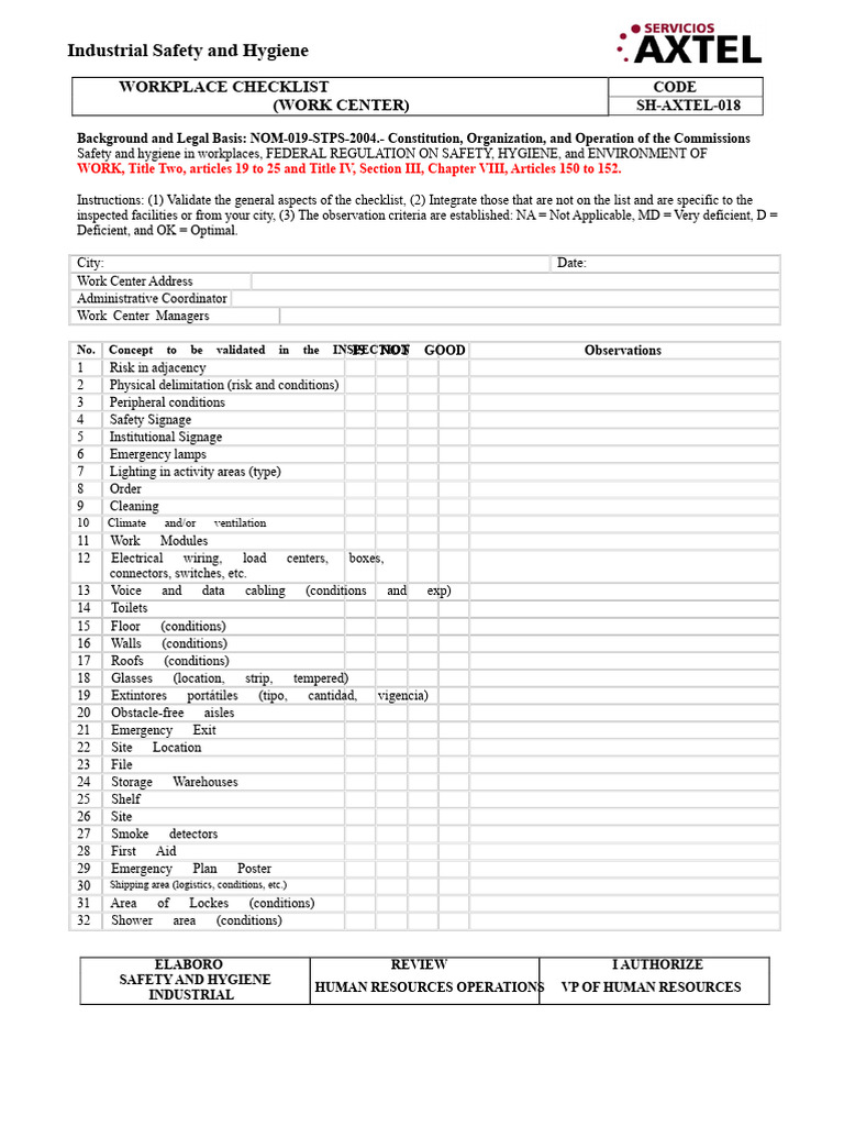 A17 - Checklist For Work Centers | PDF | Occupational Safety And Health ...