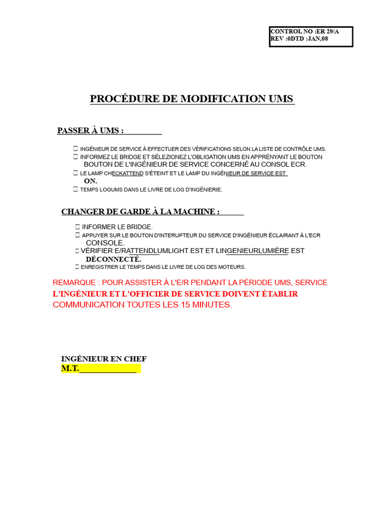 Procédure de Modification UMS | PDF