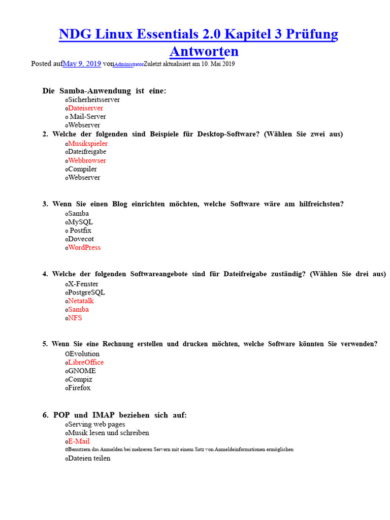 NDG Linux Essentials 2.0 Kapitel 3 Prüfungsantworten | PDF