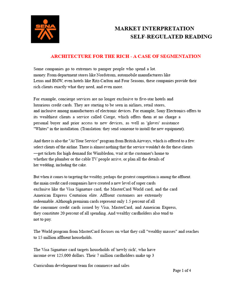 Reading Pampering The Rich - A Case of Segmentation | PDF | American ...