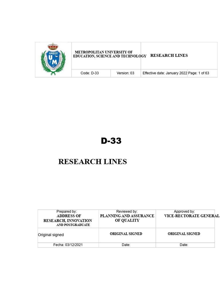 D-33 Research Lines Update 2021 | PDF | Knowledge | Innovation