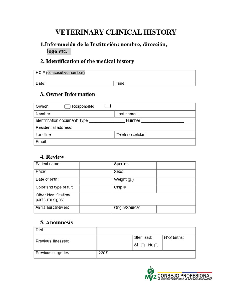Veterinary Clinical History Template | PDF | Medical Diagnosis ...