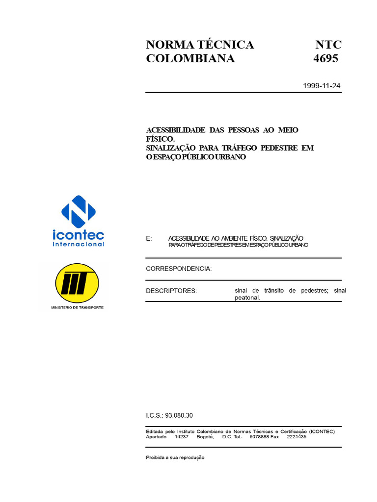 NTC 4695 | PDF | Tráfego | Acessibilidade