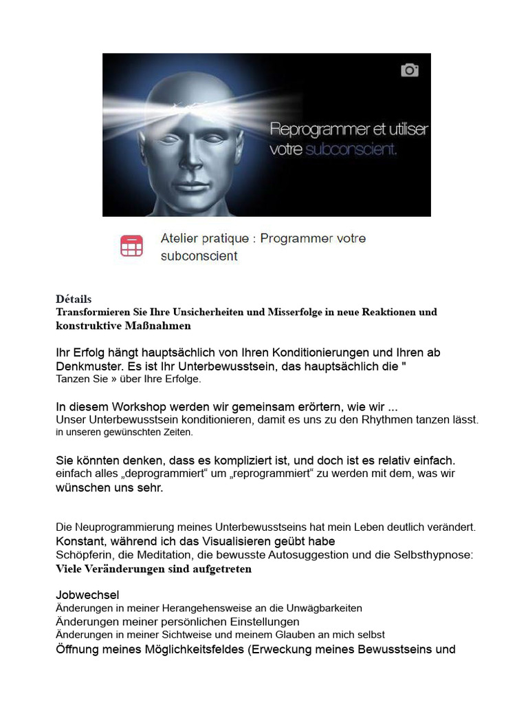 Werkstatt Programmieren Sie Ihr Unbewusstes | PDF