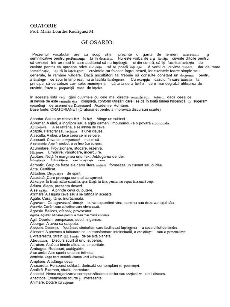 Vocabular Pentru Oratorie | PDF