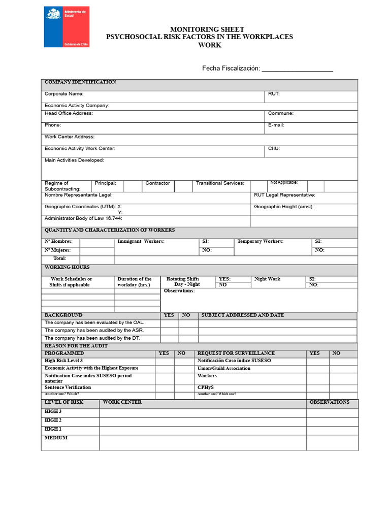 Psychosocial Risk Assessment Template | PDF | Risk