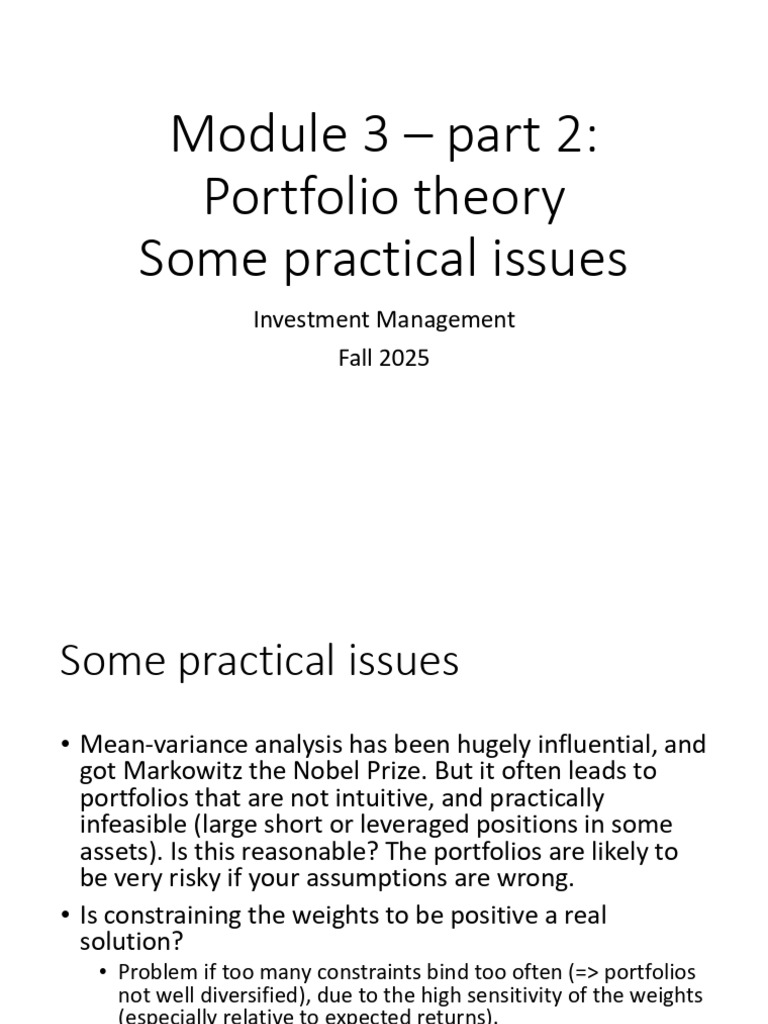 Practical Issues in Portfolio Theory | PDF | Modern Portfolio Theory ...