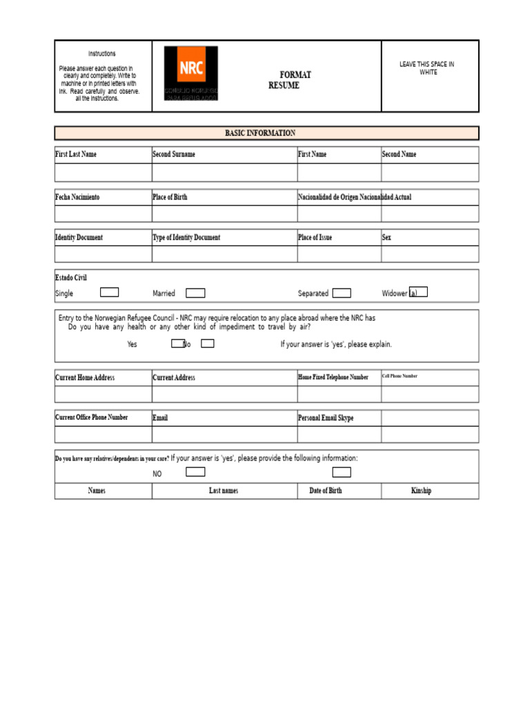 NRC Job Application Form Instructions | PDF