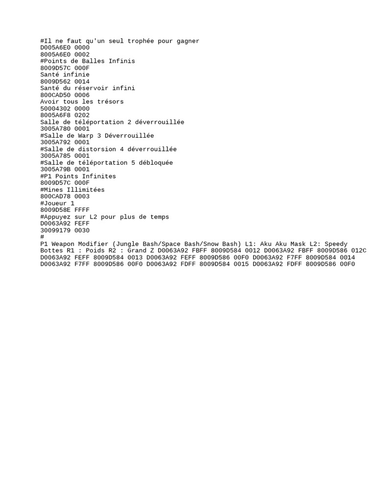 Codes de triche pour jeux vidéo | PDF