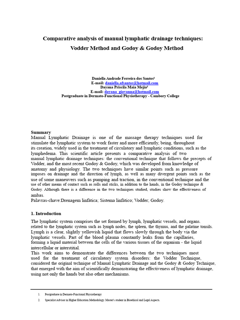 Vodder vs. Godoy Lymphatic Drainage Techniques | PDF | Lymph ...