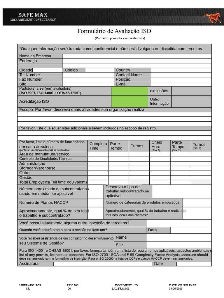 Formulário de Avaliação ISO | PDF